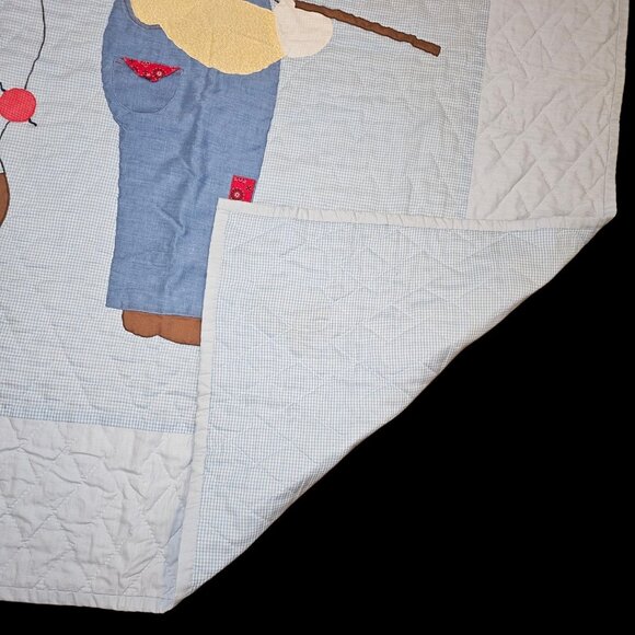 VTG Overall Sam Gone Fishing Blue Quilt Blanket Toddler Coverlet 44 X 60" - Picture 3 of 12